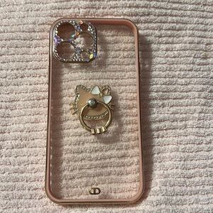 iphone Pro Max Plus pink/clear Hello Kitty case with pop socket